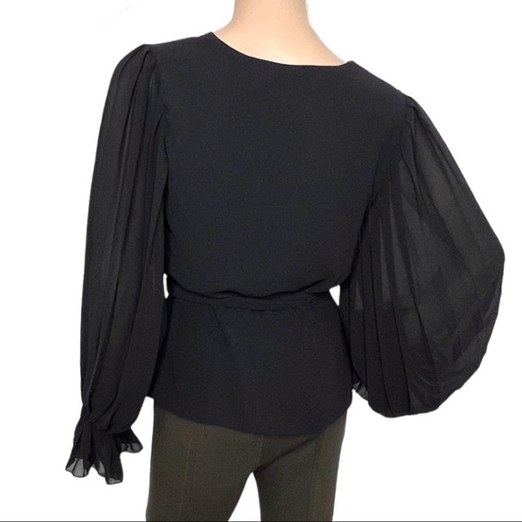 Do & Be Black Long Puff Sleeve Wrap V-Neck Blouse Small - Picture 3 of 9